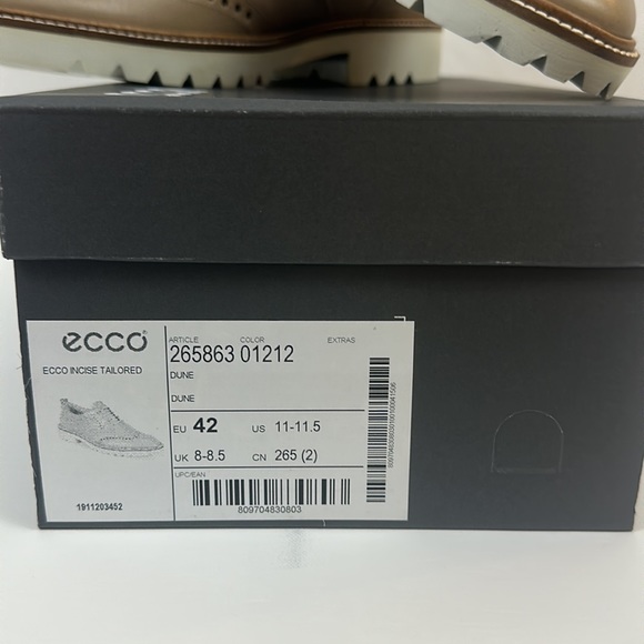 Ecco Incise Taupe Leather Lace-Up, Wing-Tip Contemp.  Oxford EU 42 Women… - Picture 9 of 12